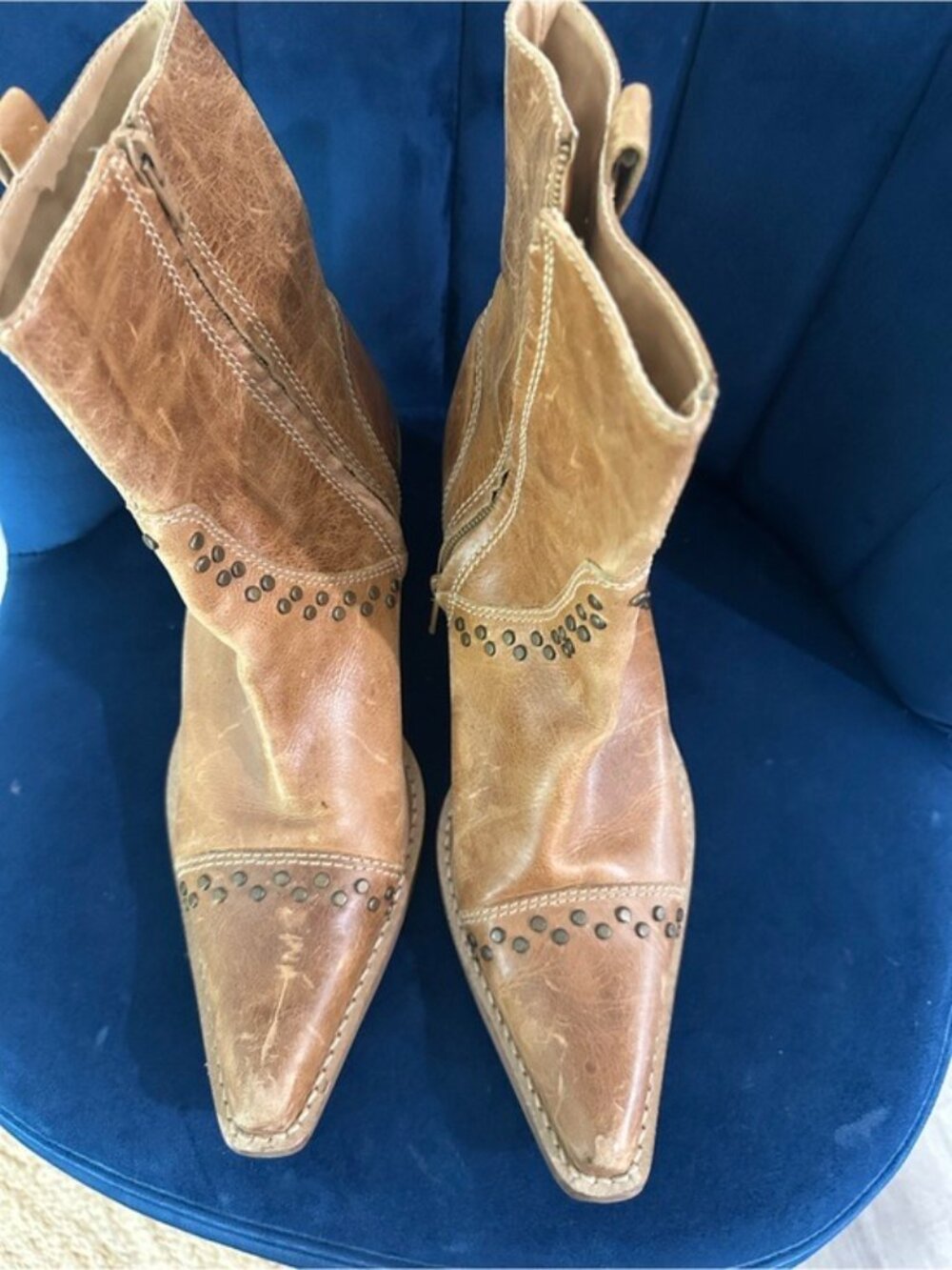 Penny Loves Kenny Studly Do Right Brown Leather Studded Boots Sz 9M Western Boho - Picture 6 of 13